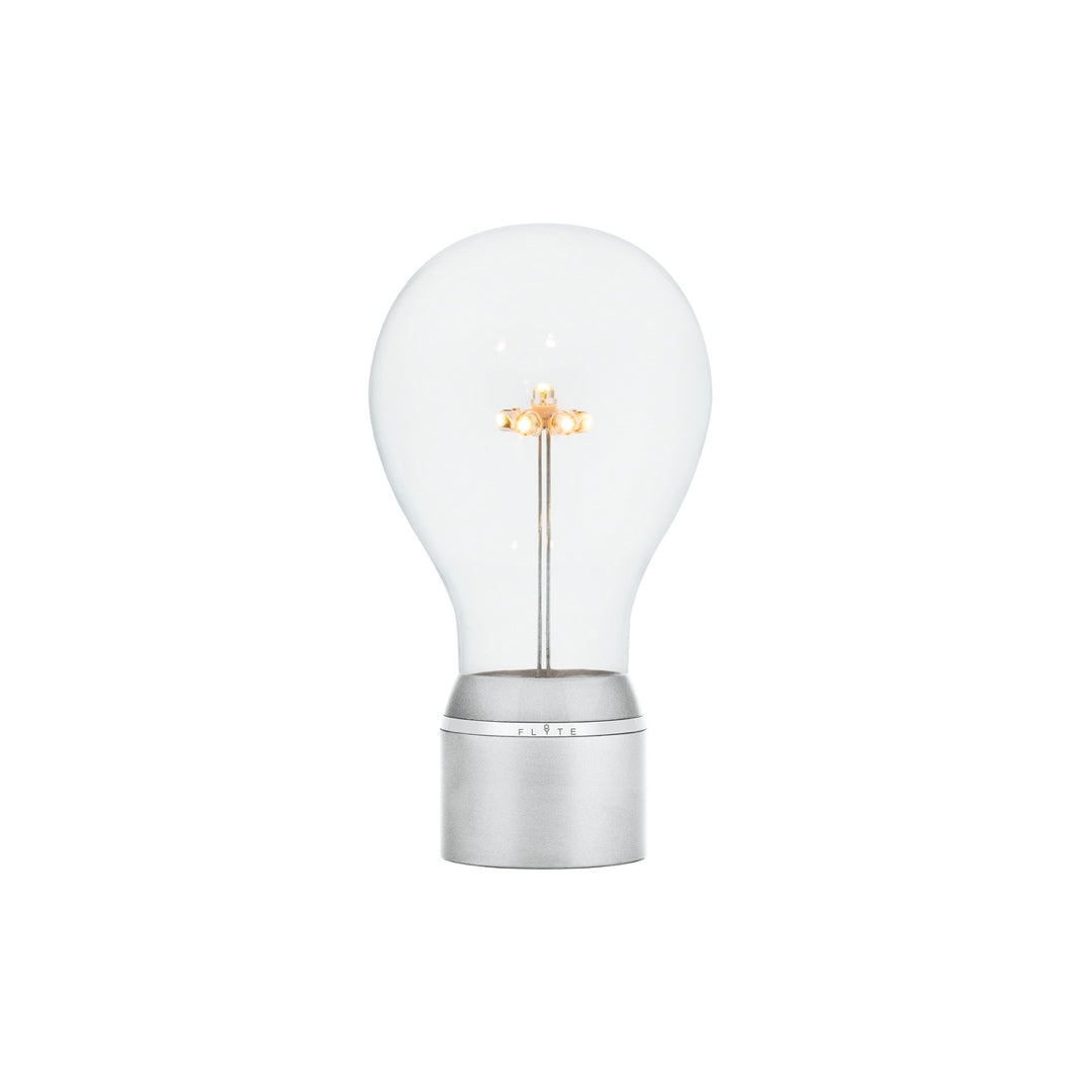 Magnetic bulb for levitating light bulb Light by Flyte, chrome cap version, product photo on a white background
