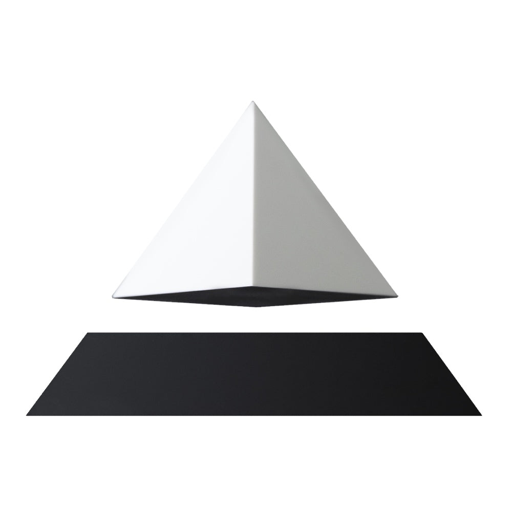 Levitating pyramid Py by Flyte, white top on a black base, product photo on a white background