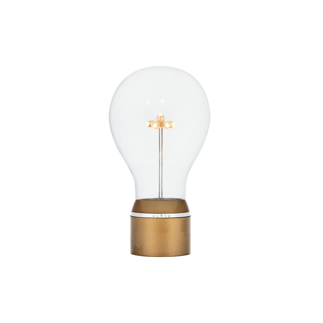 Magnetic bulb for levitating light bulb Light by Flyte, gold cap version, product photo on a white background